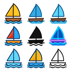 Colorful sailboat icons featuring variety of designs and backgrounds