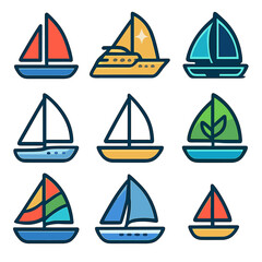Colorful abstract sailboat icons on gradient background