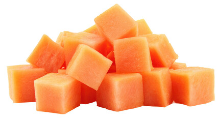 Diced Papaya on Transparent Background