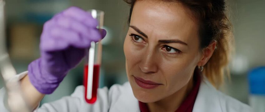 A scientist analyzing a chemical sample with intense focus.