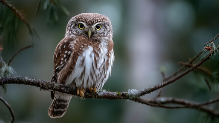 フクロウが枝にとまっている様子
