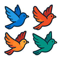 Obraz premium Colorful bird icons set on gradient background for app and design projects