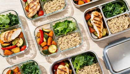 Nutritional Meal Prep With Grilled Chicken, Quinoa, and Fresh Vegetables Arranged in Containers
