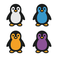 Fototapeta premium Colorful cartoon penguins on dark background for kids' decoration
