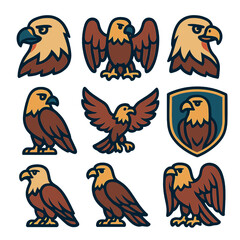 Naklejka premium Collection of eagle emblems and icons in various poses and styles