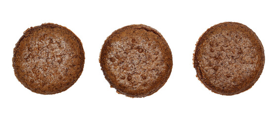 Set round cocoa biscuits, isolated on white background, top view