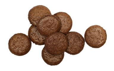 Round cocoa biscuits, isolated on white background, top view