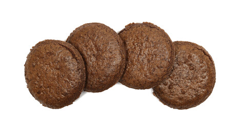Round cocoa biscuits, isolated on white background, top view