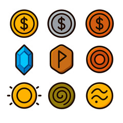 Obraz premium Colorful currency and symbol icons on a gradient background