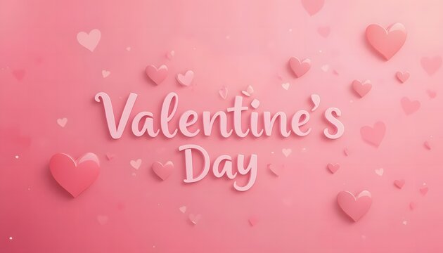 valentines day 3d text on pink background with heart shapes and bokeh effect