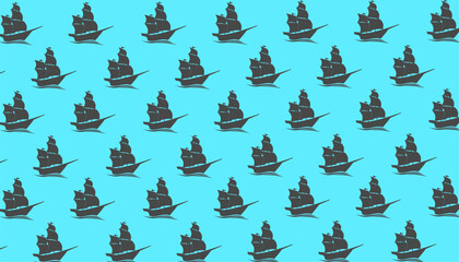 Sailing Ship Seamless Pattern Flat Vector for Nautical Background