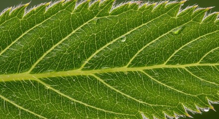 Fototapeta premium Close-up of a Green Leaf with Serrated Edges.