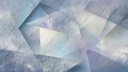 Abstract geometric design of overlapping, translucent triangles in pale blue and white hues
