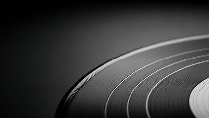 A close-up view of a vinyl record with grooves on a dark background music audio sound black media analog