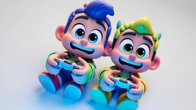 Valentine's Day: A video showcasing two colorful cartoon characters holding glowing objects in a bright environment