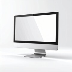 Fototapeta premium Sleek Silver All-in-One Desktop Computer with a Large Blank Screen on a White Studio Background with Soft Lighting