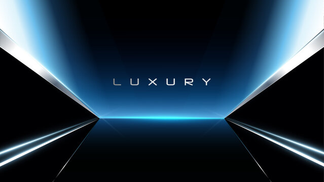 Blue Futuristic Technology Tunnel Background with Neon Light Lines and Digital Glow, Luxury Automobile and Smart Mobility Launch Stage, Modern Innovation Corridor, Hi Tech Vehicle Showcase Banner Temp