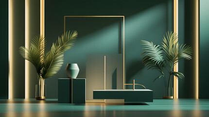 Ultra-HD Abstract Premium Corporate Background with Forest Green Gradient Depth and Antique Gold Highlights, Modern Luxury Editorial Style, 16:9 