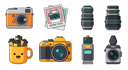 Set of 8 Flat Design Photography Camera and Accessory Icons