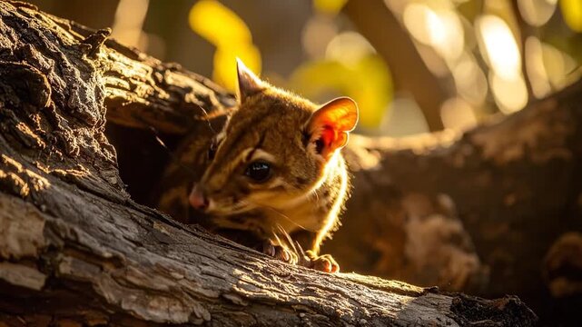Adorable Ringtail Cat Peeking Out of a Tree Branch