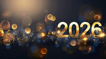 Bright Golden 2026 New Year Celebration with Sparkling Lights and Bokeh Effects