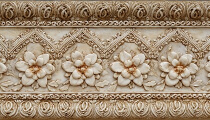Obraz premium Intricate sculpted border features a repeating pattern of relief flowers and ornamental scrollwork