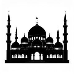 Silhouette Islamic Mosque With Minarets And Domes Architectural Design Against White Background Classic Islamic Culture Religious Symbol