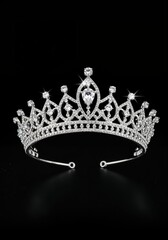 Majestic Crown on Black Background: A close-up shot of a glittering crown, resplendent with jewels, poised against a deep, dark backdrop. It captures regal elegance and timeless beauty.