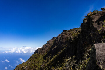 Naklejka premium Panoramic view of the Fila Maestra mountain range in Waraira Repano National Park, Caracas, Venezuela. A breathtaking wide-angle shot of the Fila Maestra on the trekking route to Pico Naiguata