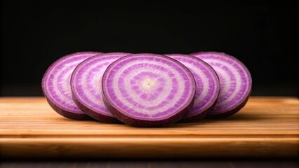 Deep Purple Yam Slices Layered on Cutting Board Gigapixel Standard v2 4x