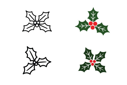  Japanese Setsubun tradition Holly leaves and berries icon set, simple vector design