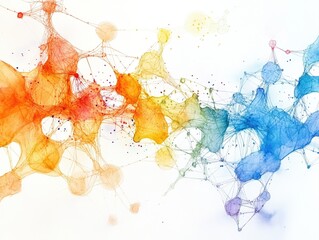 Obraz premium Watercolor network topology diagram inspired art routers servers and connections visualized as organic shapes merging technology with creativity 