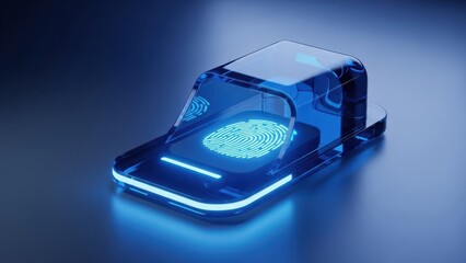3D Render of fingerprint scanner blue glass style