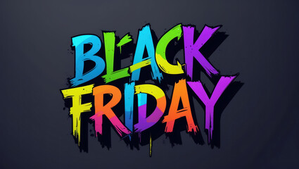 Colorful graffiti-style text "Black Friday" on dark background with vibrant colors and bold design