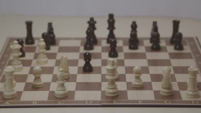 A cinematic shot of a chess game for White, depicting the bishop moving to b5 with check. The concept of bold strategy and surprise in a chess game.
