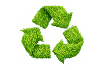 Green grass recycling symbol representing environmental sustainability and ecology concept on transparent background