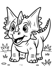 Obraz premium Triceratops Illustration: A charming, friendly Triceratops illustration, perfect for coloring books and children's projects, exuding a sense of prehistoric joy.