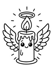 Fototapeta premium Divine Illumination: An angelic candle radiates with a halo, wings and a gentle flame, embodying peace and spiritual guidance. 
