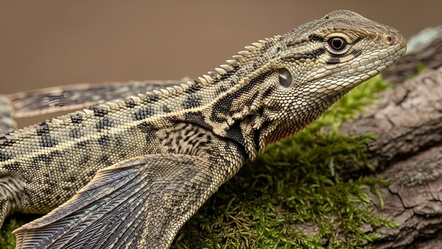 Close Up Detailed Exotic Sailfin Lizard with Scales and Pattern