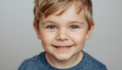 Fototapeta premium A young boy with Down syndrome smiling confidently at the camera, promoting awareness and acceptance. : Photos for World Down Syndrome Day promotion