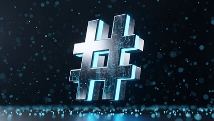 Futuristic Shiny Metallic Hashtag Symbol with Glowing Circuitry Background Illustration