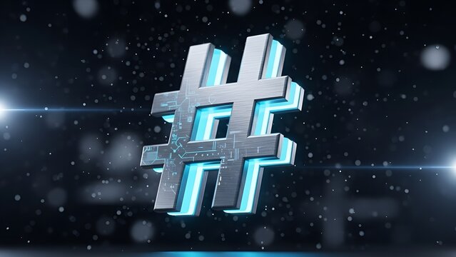 Futuristic Metal Style Hashtag Digital Communication Symbol Illustration