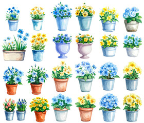 Fototapeta premium Watercolor style floral architecture antrouge illustration set