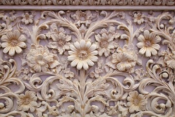 Obraz premium Intricate cream-colored floral bas-relief pattern adorns a textured surface.