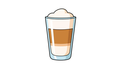 Layered Coffee Drink with Cream Foam in a Tall Glass Illustration