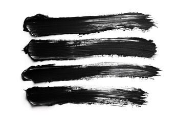 Black dried paint splattered in dirty style. Isolated black ink stencils for graphic design, text fields.