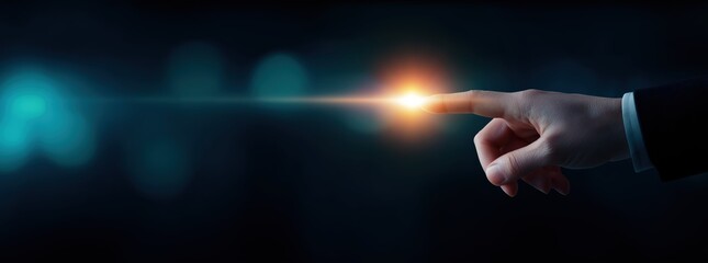 Human hand interacting with a glowing light, symbolizing innovation, connection, and the future of digital technology
