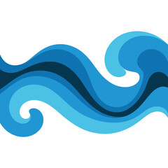 A stylized illustration of blue ocean waves on a white background