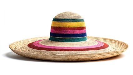 Colorful Straw Hat Isolated on White Background Summer Fashion Accessory