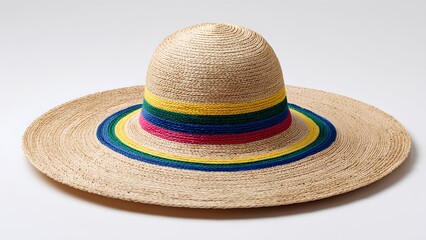 Colorful Straw Hat Isolated on White Background Summer Fashion Accessory